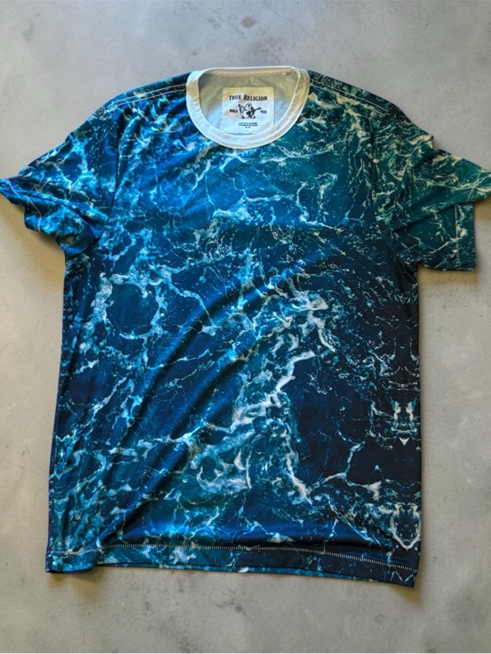 True Religion Teal Ocean Wave Graphic Tee